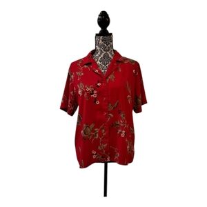 Sag Harbor floral women blouse button down  Vibrant Red size 16